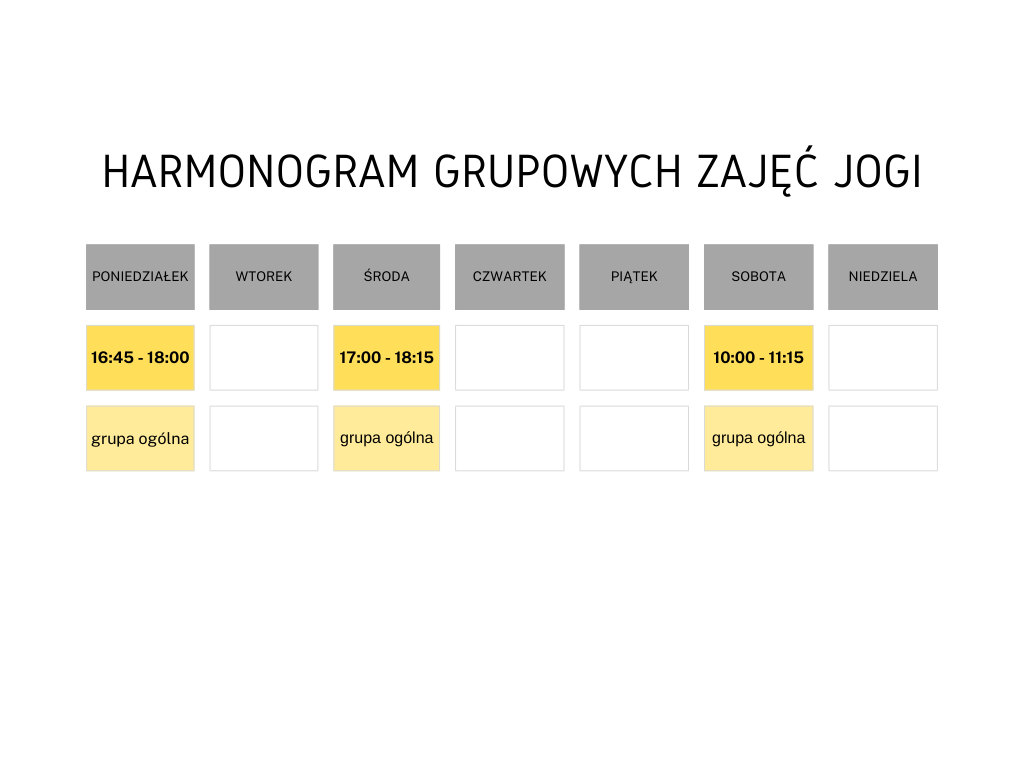 harmonogram zajęć jogi grupowej Łódź