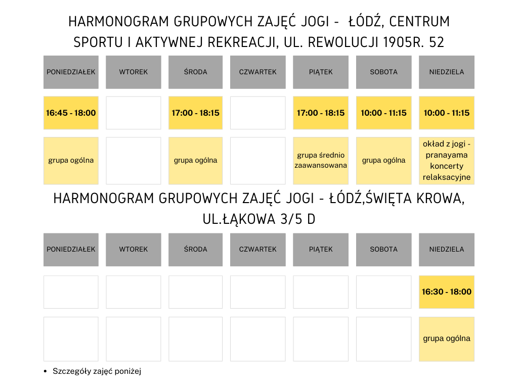 harmonogram grupowych zajęć jogi 122025 harmonogram grupowych zajęć jogi 122025